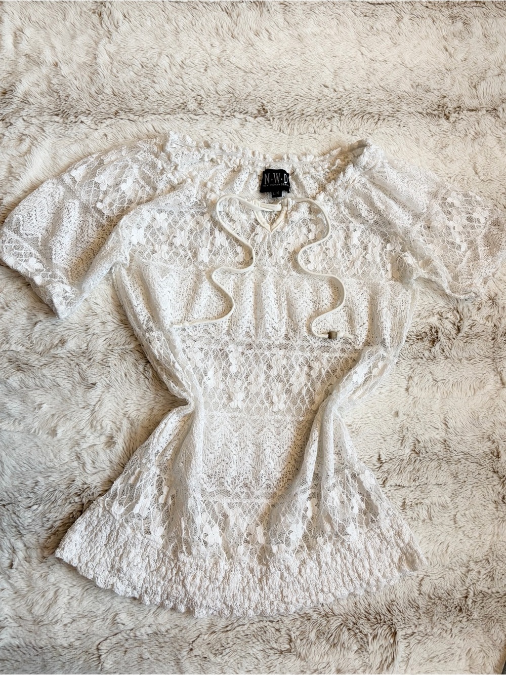 🤍 Vintage White Lace Mesh Top Fairycore Coquette Boho Whimsigoth Angelcore L